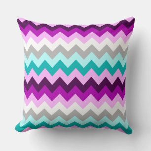 Purple White Teal Chevrons Big Throw Pillow