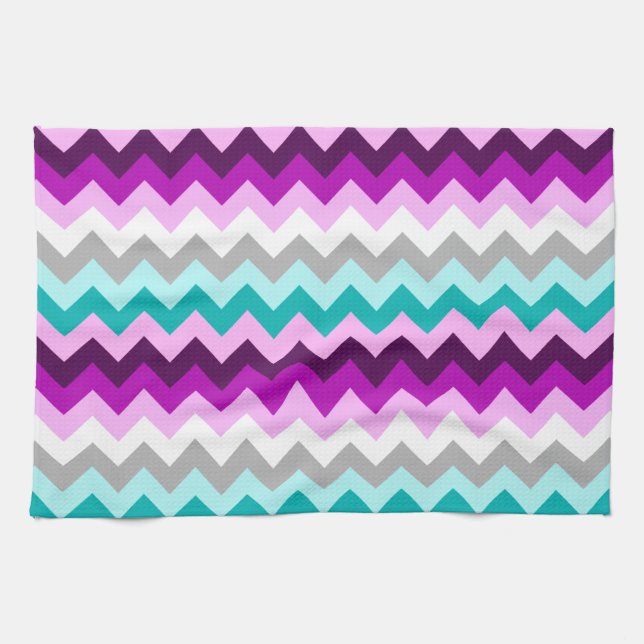 Purple White Teal Chevrons Kitchen Towel (Horizontal)