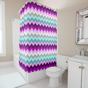 Purple White Teal Chevrons Shower Curtain