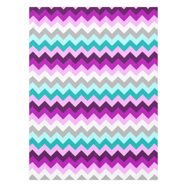 Purple White Teal Chevrons Small Tablecloth (Front)