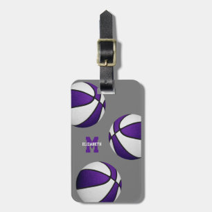 purple white team colours basketball travel bag luggage tag