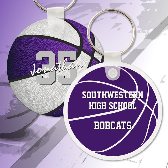 purple white team colours boys girls basketball  keychain (Creator Uploaded)