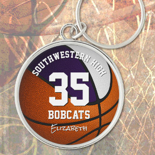 purple white team colours girls boys basketball keychain