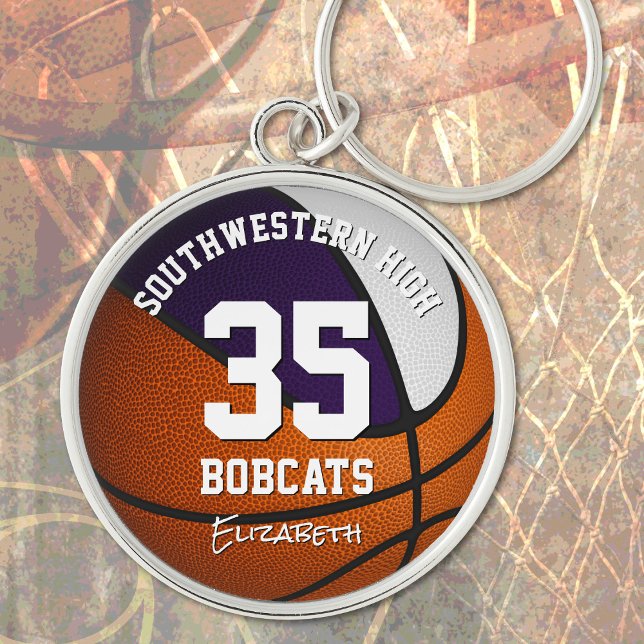 purple white team colours girls boys basketball keychain (Creator Uploaded)