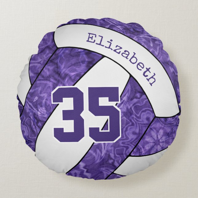 purple white team colours girls volleyball room round pillow (Front)