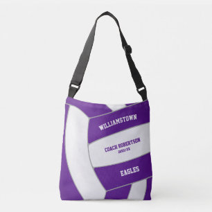 purple white team colours volleyball athlete coach crossbody bag