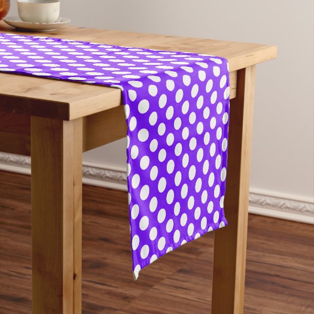 Purple white tiled polka dot pattern  short table runner (In Situ)