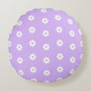 PURPLE WHITE TINY FLOWERS PURPLE PINK HEARTS ROUND PILLOW