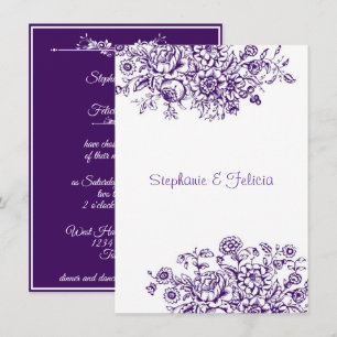 Purple & White Toile Floral Wedding Invitation