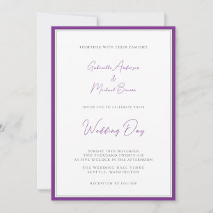 Purple White Traditional Simple Elegant Lavender Invitation