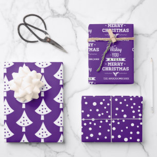 Purple white trees snowflakes and wishes Christmas Wrapping Paper Sheet