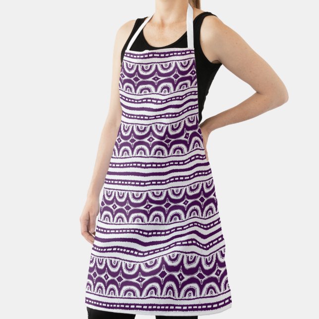 Purple White Tribal Pattern African Apron (Insitu)