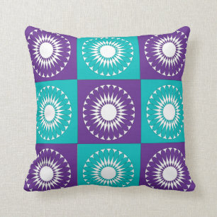 Purple White Turquoise Retro  Pattern Pillows