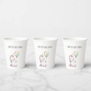 Purple White Unicorn Balloon Birthday Paper Cups