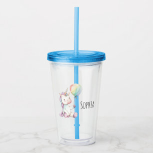 Purple White Unicorn Balloon Name Acrylic Tumbler