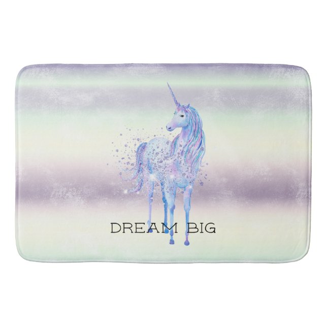 Purple White Unicorn Sparkle Glitter Dream       Bath Mat (Front)
