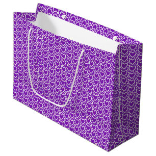 PURPLE & WHITE VALENTINES DAY HEARTS LARGE GIFT BAG
