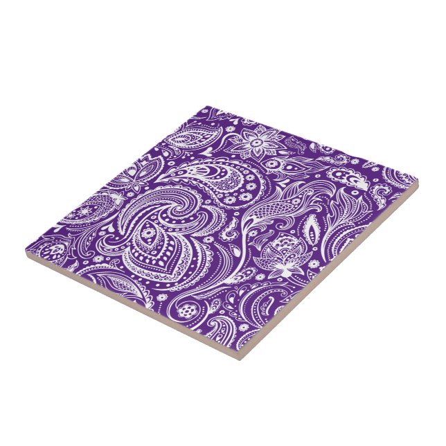 Purple & White Vintage Floral Paisley Pattern Tile (Side)