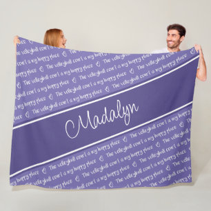 purple white volleyball court is my happy place fleece blanket