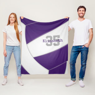 purple white volleyball girls or boys personalized fleece blanket