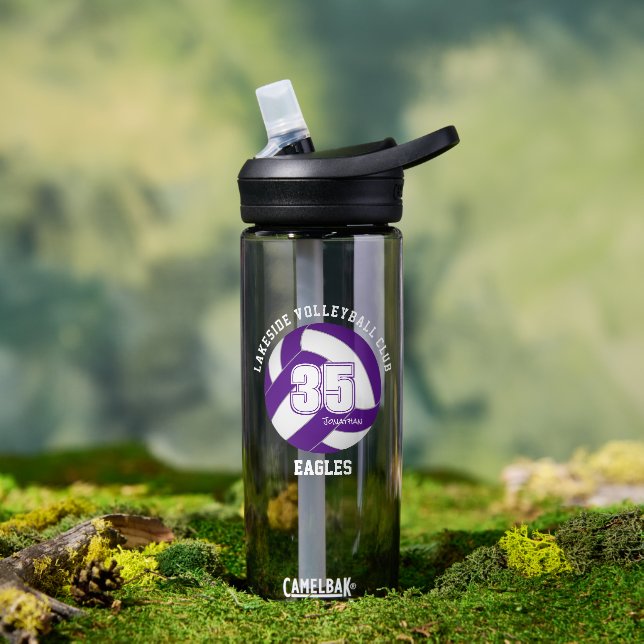 purple white volleyball team colours boys girls water bottle (Outdoor)