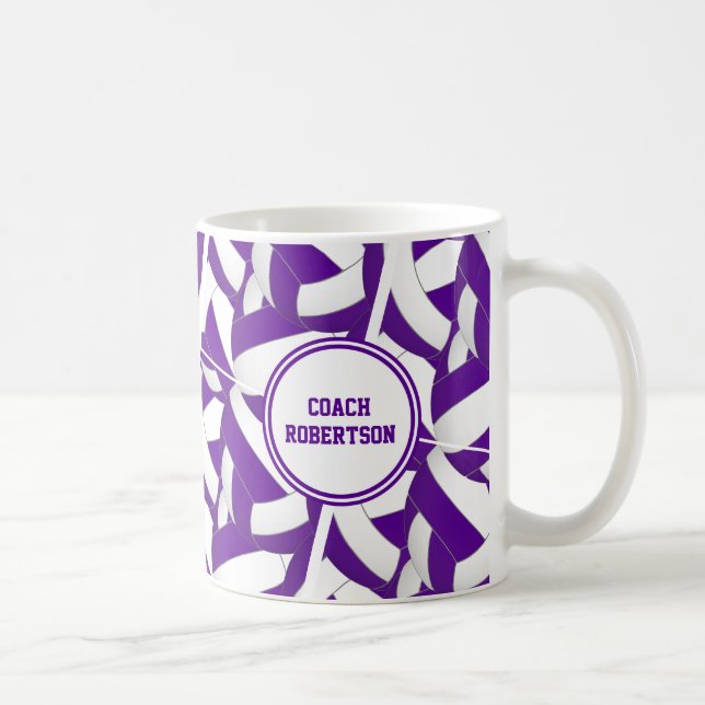 purple white volleyball team colours coach gift coffee mug (Right)