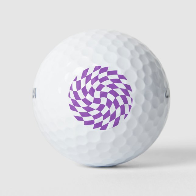 Purple & White Warped Chequered Chequerboard  Golf Balls (Front)