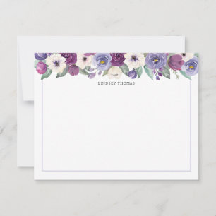 Purple White Watercolor Floral Personalized Card