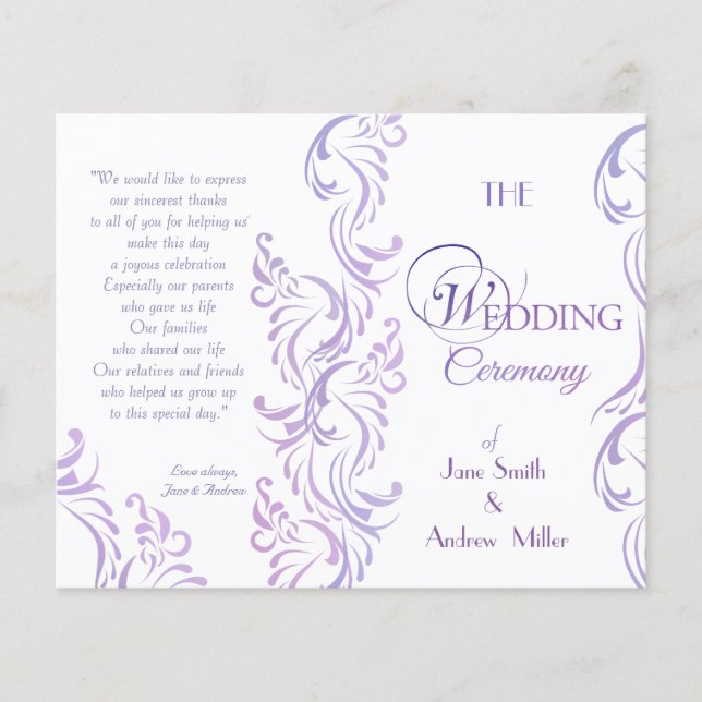 Purple & white Wedding programs (Front)