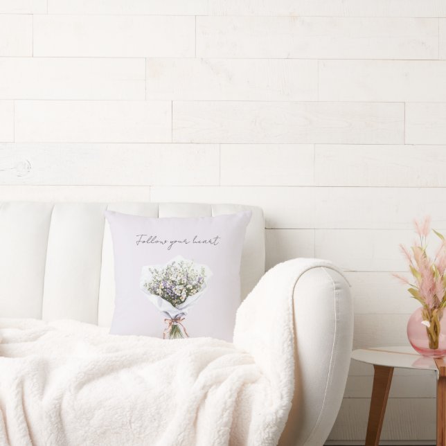 Purple White Wildflowers Throw Pillow (Couch)