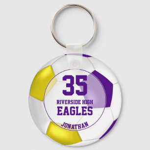 purple white yellow soccer ball team colours boy's keychain
