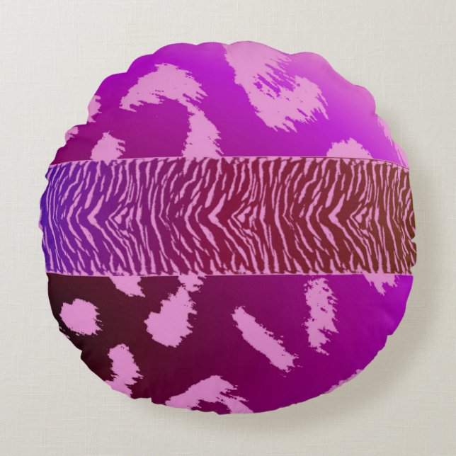 Purple Wild Animal Pattern Round Pillow (Front)