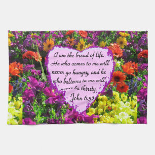 PURPLE WILD FLOWER JOHN 6:35 DESIGN KITCHEN TOWEL