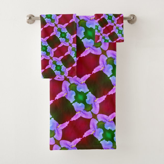 Purple Wild Orchid Flower Abstract Pattern     Bath Towel Set (Insitu)