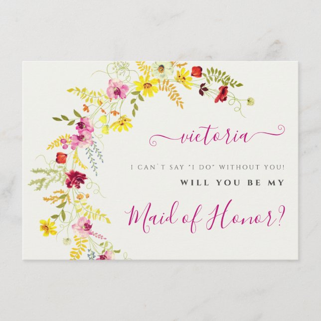 Purple Wild Orchid Flowers Wreath Bridesmaid Cards (Front)