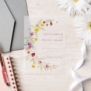 Purple Wild Orchid Flowers Wreath Photo Wedding Vellum Invitations