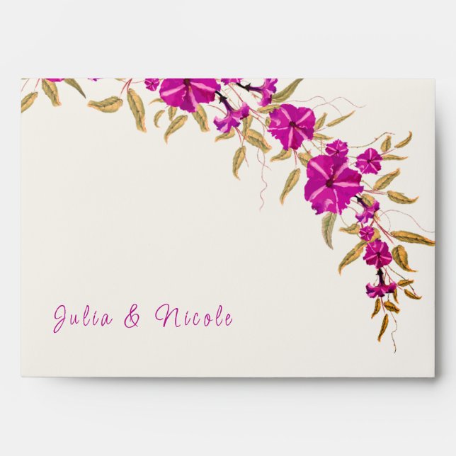 Purple Wild Trumpet Vine Flower Garden Wedding Envelope (Front)