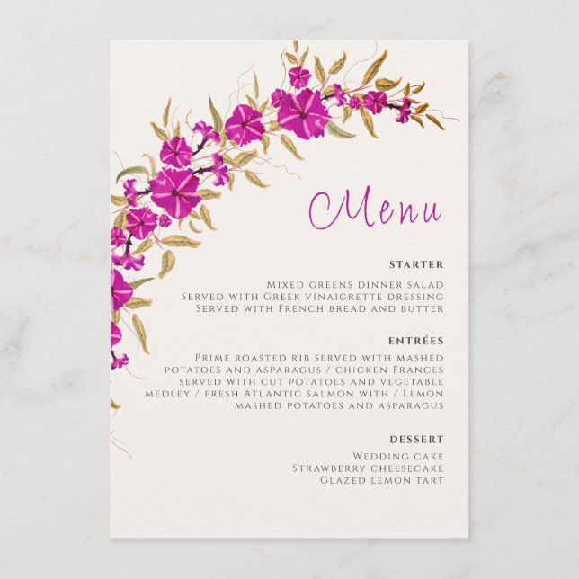 Purple Wild Trumpet Vine Flower Garden Wedding Menu (Front)