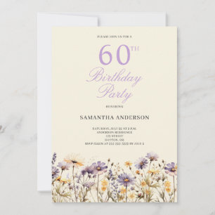 Purple Wildflower 60th Birthday Party Invitation