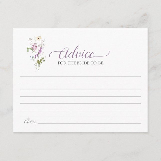 Purple Wildflower Advice For The Bride-To-Be Card (Front)