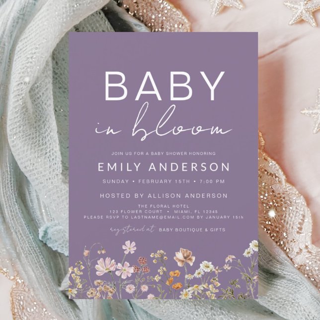 Purple Wildflower Baby in Bloom Baby Shower Invitation (Creator Uploaded)