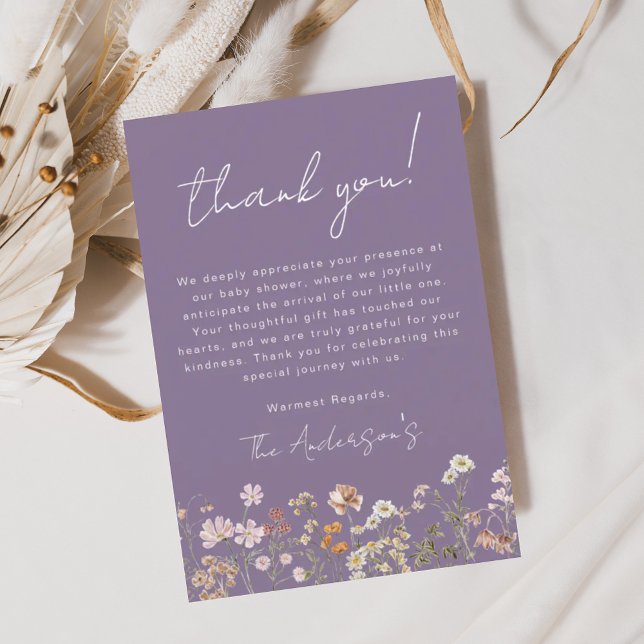 Purple Wildflower Baby Shower Thank You Card (Creator Uploaded)
