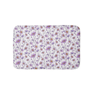 Purple Wildflower Botanical Pattern Design Bath Mat