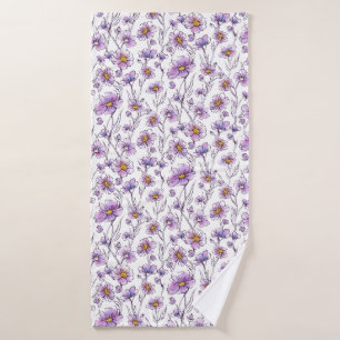 Purple Wildflower Botanical Pattern Design Bath Towel