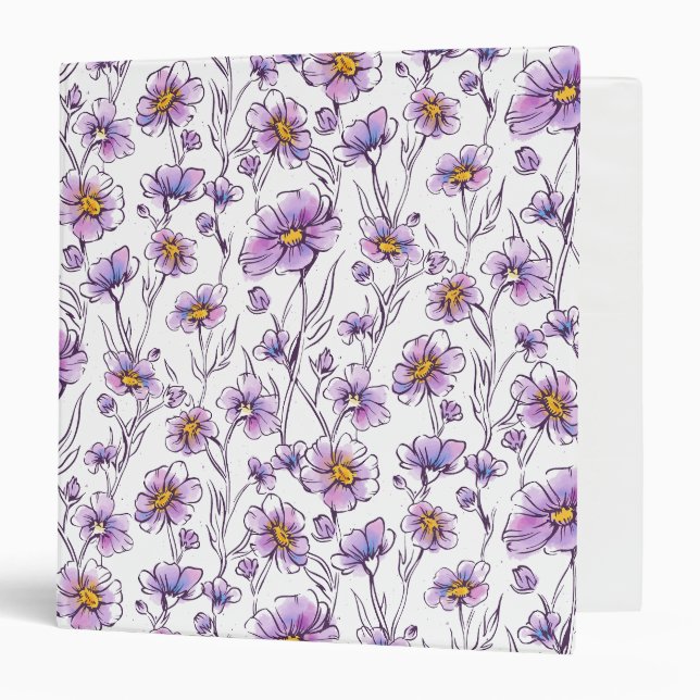 Purple Wildflower Botanical Pattern Design Binder (Front/Inside)