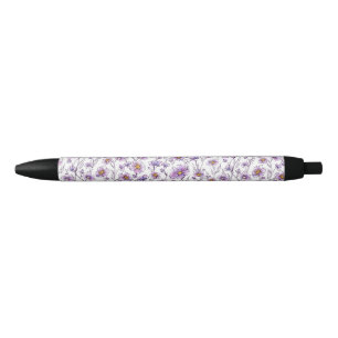 Purple Wildflower Botanical Pattern Design Black Ink Pen
