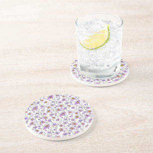 Purple Wildflower Botanical Pattern Design Coaster