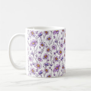 Purple Wildflower Botanical Pattern Design Coffee Mug