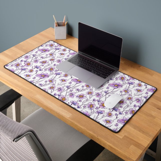Purple Wildflower Botanical Pattern Design Desk Mat (Office 2)