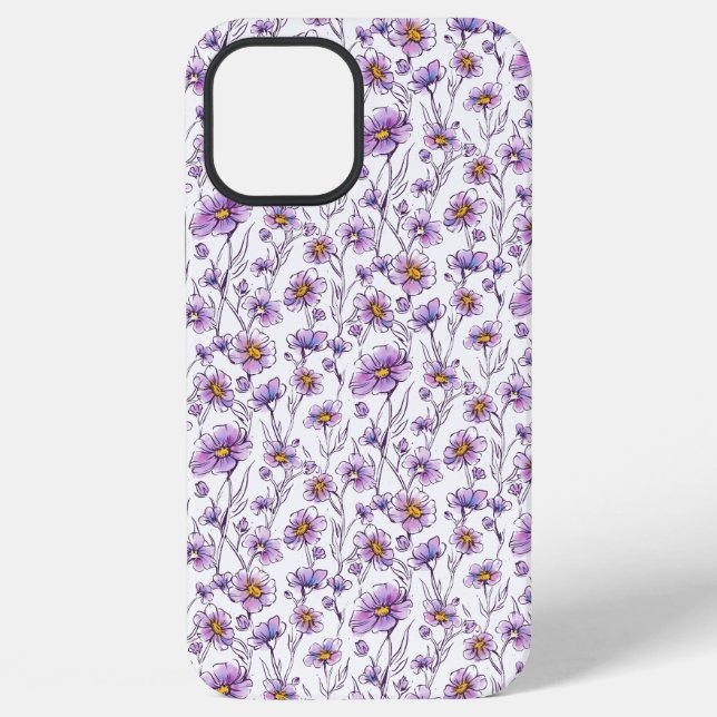 Purple Wildflower Botanical Pattern Design iPhone Case (Back)
